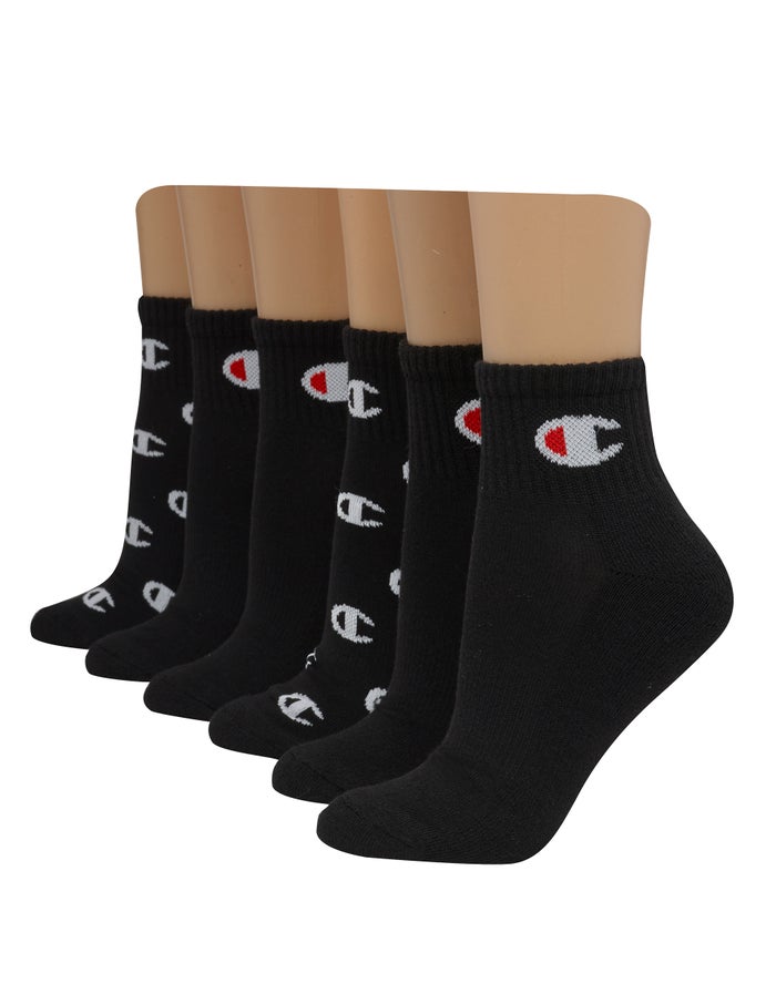 Champion Womens Socks NZ - Ankle C Logo 6-Pairs Black ( 8320-IYAMX )